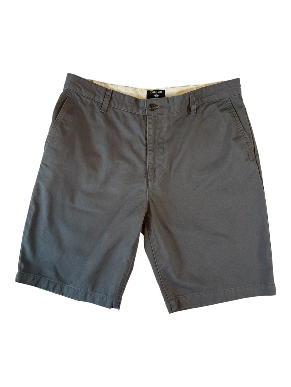 Dockers Men's Gray Flat-Front Chino Shorts Belt Loops 5 Pockets Size 34